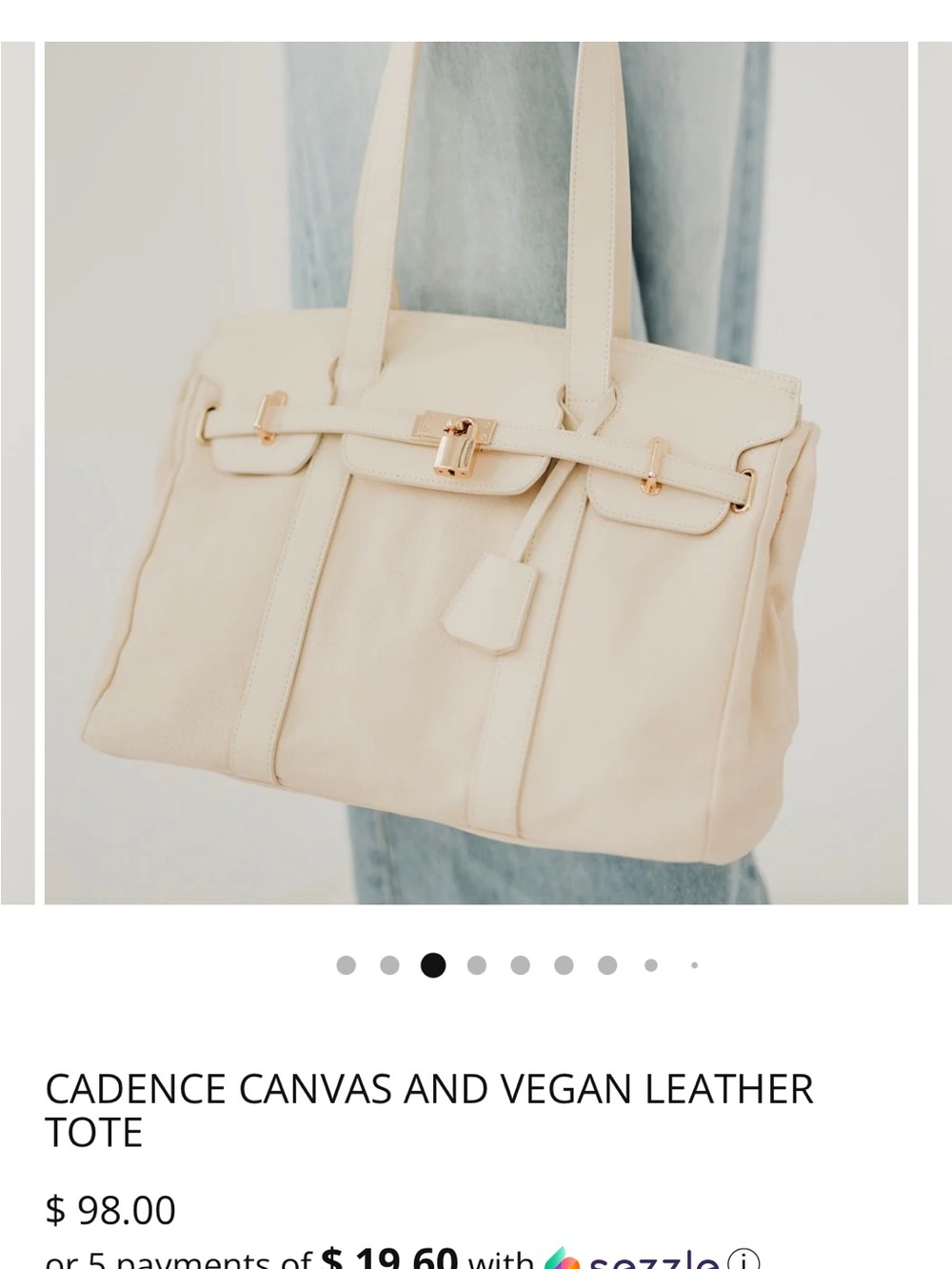 3 Sisters Cream Leather-Look Tote with Gold Hardware NWT
